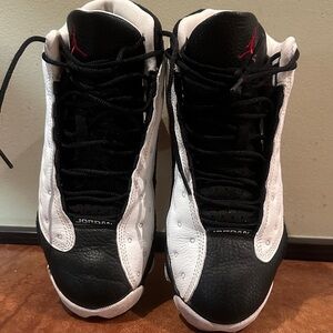Jordan Men's Black and White Sneakers with Red Accents